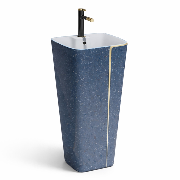 Lavoar stativ Lazio, Albastru Terrazo, 43x36x85 cm, montaj pe podea, cu gaura de baterie