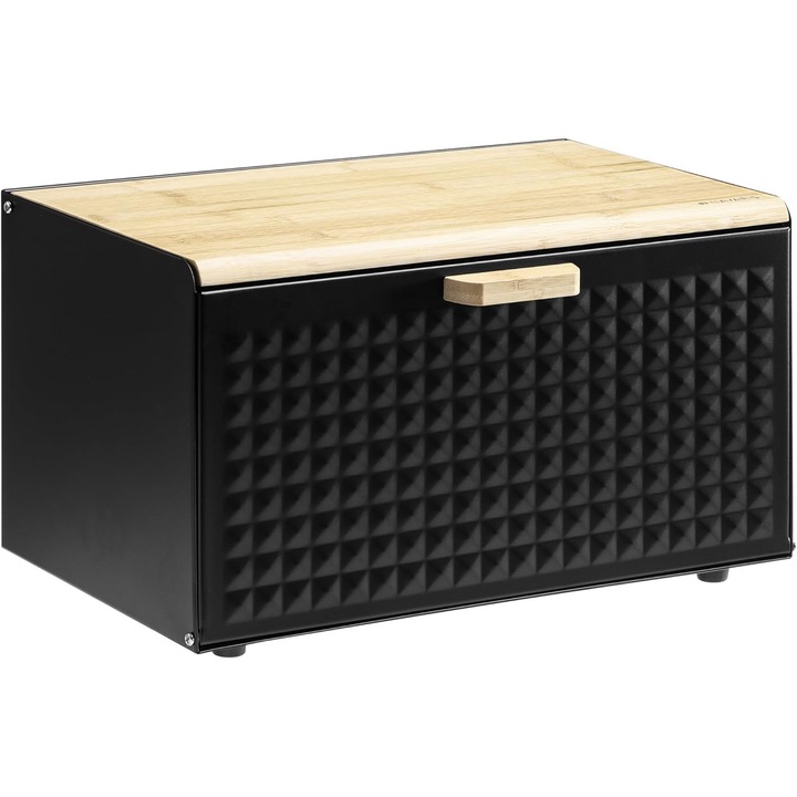 Navaris kenyértartó doboz, 35.5 x 19.5 x 21.5, fém, dupla nyitású fedél, fekete/barna