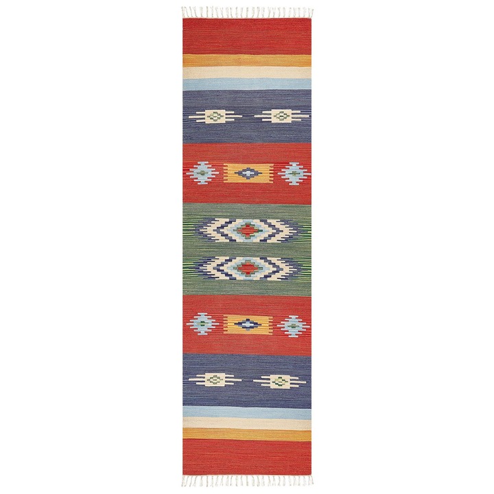 Covor din bumbac Kilim multicolor 80 x 300 cm Kamaris