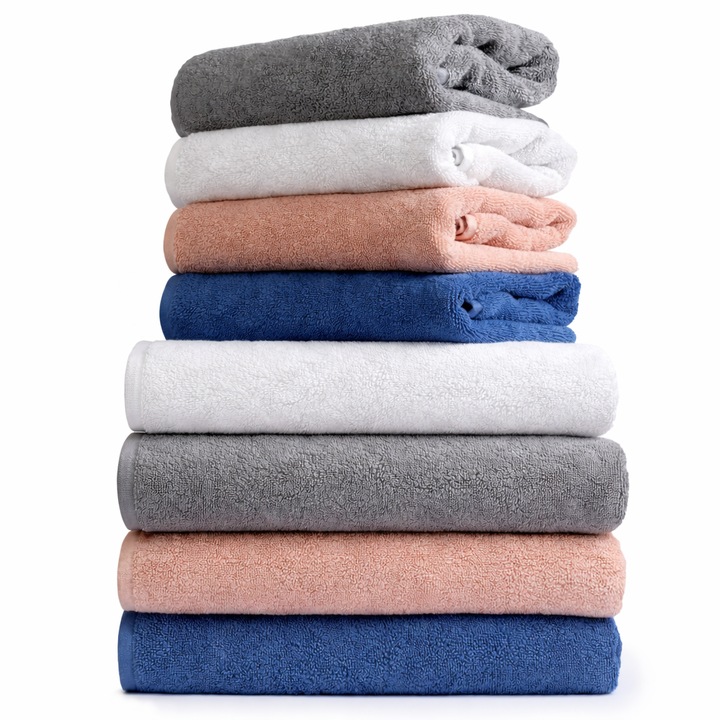 Комплект от 4 хавлиени кърпи Pure Terry, 50x100 см, 100% памук, цветове сиво, бяло, индиго, розово