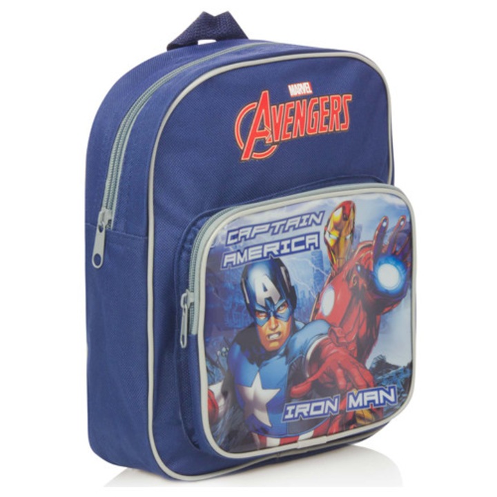 Ghiozdan copii, Sun City, Captain America si Iron Man, albastru, 26.5x22x8cm