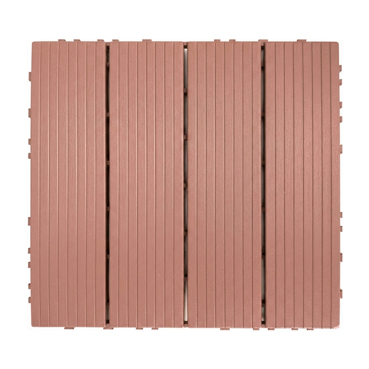 Set 10 x Placi Pardoseala Modulare din PVC tip parchet pentru Terasa NEXTLY, 30x30 cm, sistem click, imitatie lemn, 2 cm grosime, acoperire 0.9 mp, sistem drenaj, rezistente la intemperii, rosu caramiziu / teracota