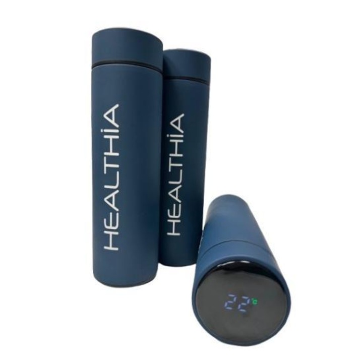 Termos din otel inoxidabil HEALTHIA cu termometru, 500ml, design modern, pentru bauturi calde si reci