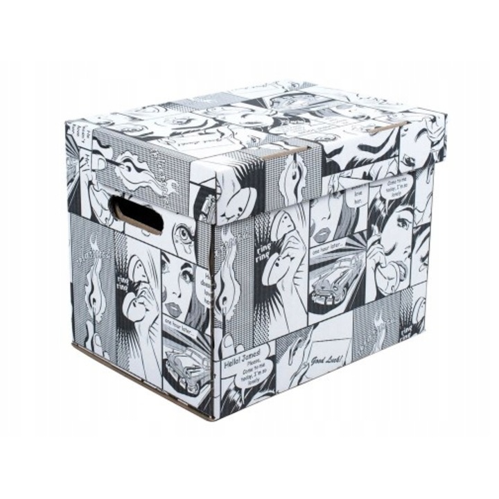 Cutie depozitare carton cu capac, DekorHome, alb/negru, 33.1x25x26cm, imprimeu decorativ, multifunctional