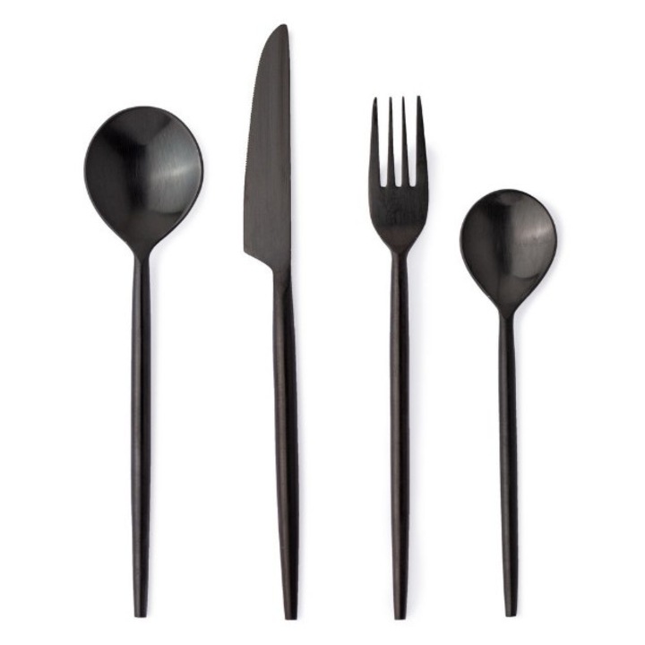 Bronte 6, 5x17h, 7, 5x20, 1h, 7, 5x20, h, 8x24h 16 darabos fekete szatén acél evőeszközkészlet