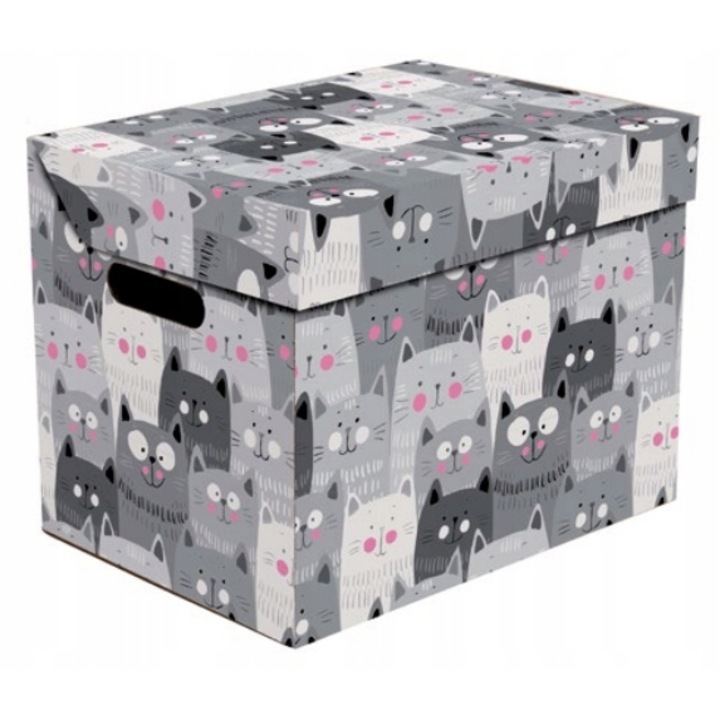 Cutie depozitare decorativa cu capac, DekorHome, gri, 33.1x25x26cm, pentru organizare jucarii si haine