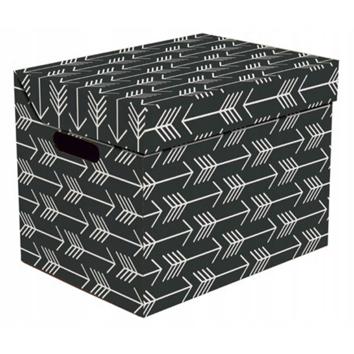 Cutie depozitare DekorHome, cu capac, neagra/alba, 33.1x25x26cm, imprimeu decorativ, stivuibil