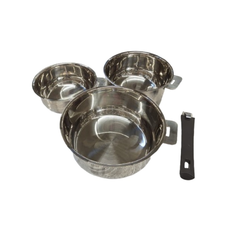 Edénykészlet, Rozsdamentes Acél, 3 darabos, 16/18/20cm, Levehető Fogantyú, Tapadásmentes, Kopásálló Serpenyő, Indukciós, Gáz és Elektromos Tűzhelyhez