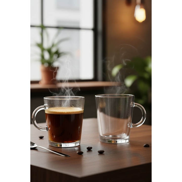 Set cani din sticla, Hermia Concept, transparent, 6x6x11,4cm, 400ml (2 piese)