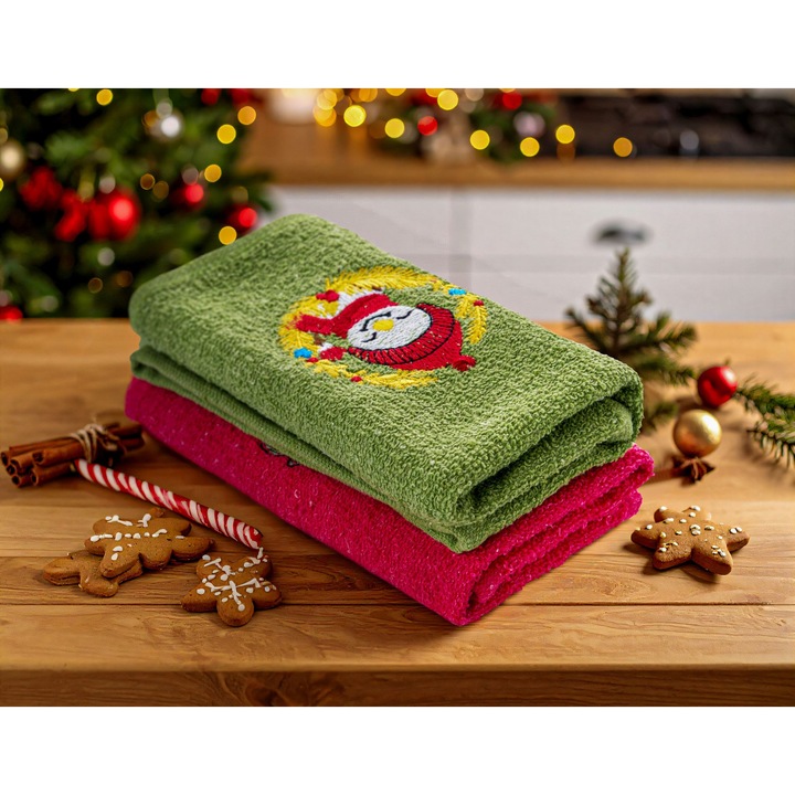 Set prosoape Colorful Cotton, 100% bumbac, 30x50cm, rosu, verde, 2 piese