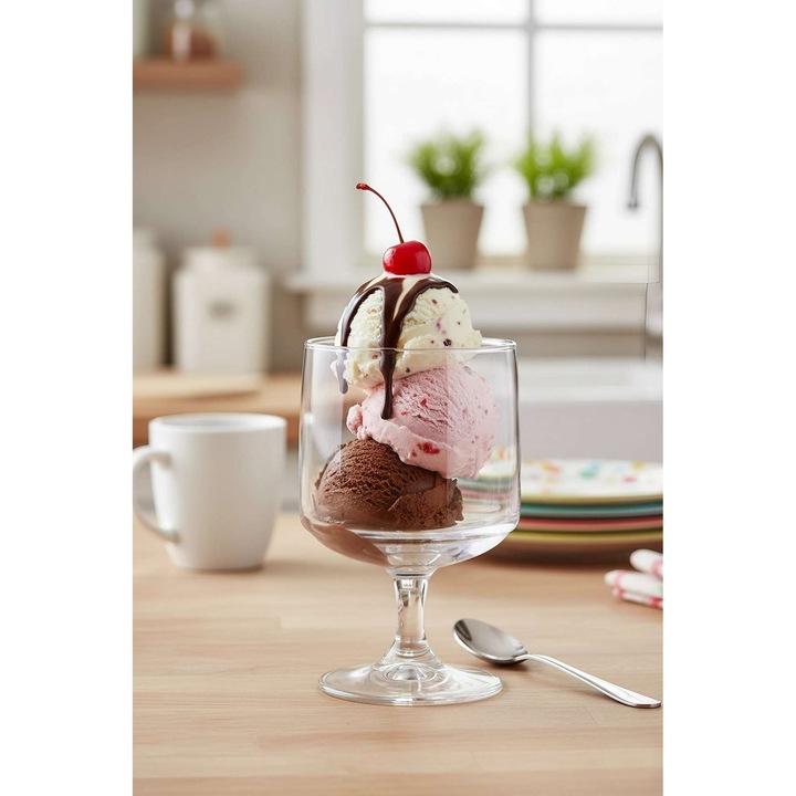 Set cupe de inghetata din sticla, Hermia Concept, transparent, 7,5x7,5x12cm, 300ml 2 piese