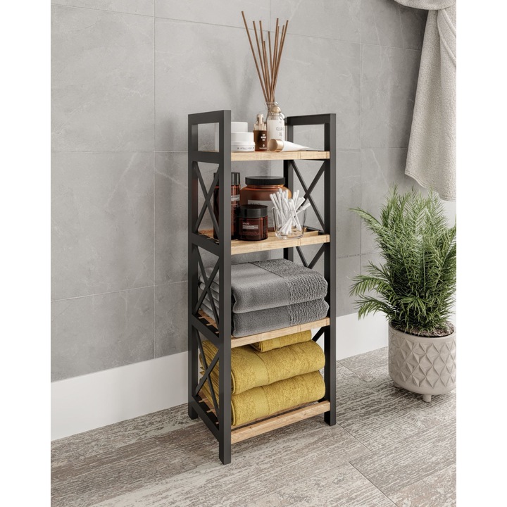 Raft multifunctional Woody Fashion, negru, 23x64x18cm, set 1 bucata