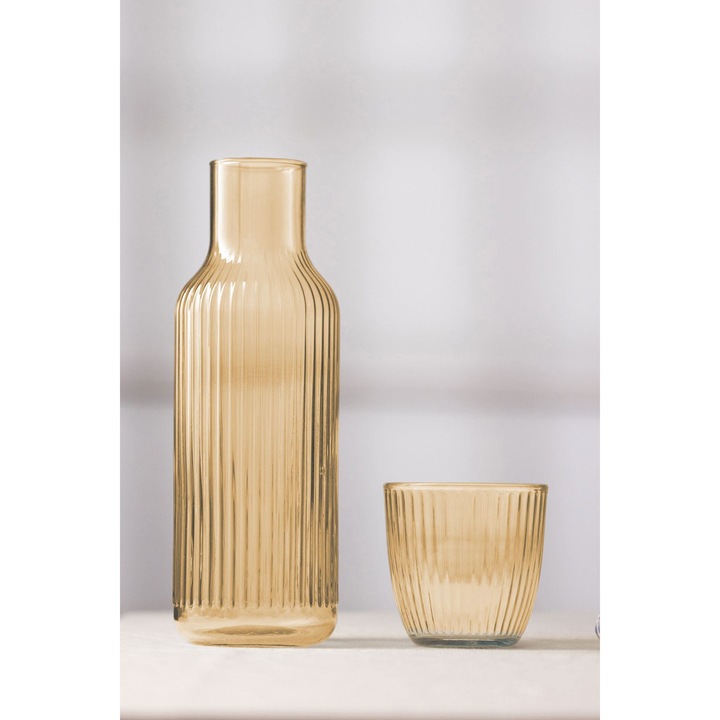 Комплект стъклени бутилки, Hermia Concept, 1000 мл, 8x8x25,7 см, 2 броя, кехлибар