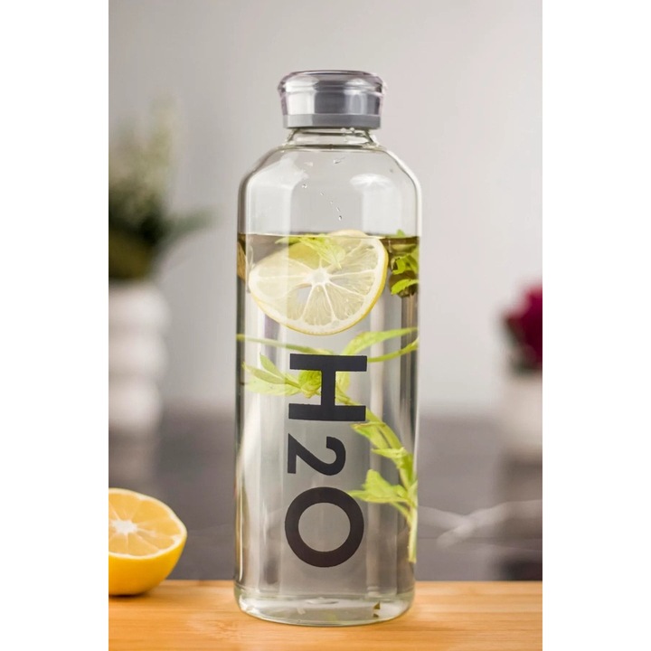 Стъклена бутилка Hermia Concept, 1000 мл, сива, 6x6x26 см