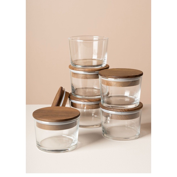 Hermia Concept élelmiszer tároló doboz szett, átlátszó, 8x8x5cm, 220ml, bambusz fedéllel, 6 darab