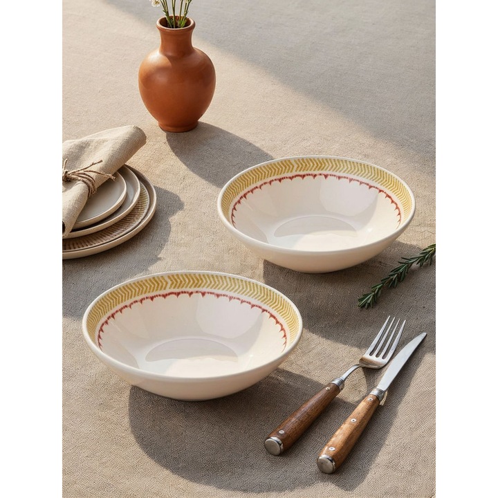 Set boluri ceramice, Hermia Concept, 14x14x4,5cm, alb, rosu, galben, 6 piese