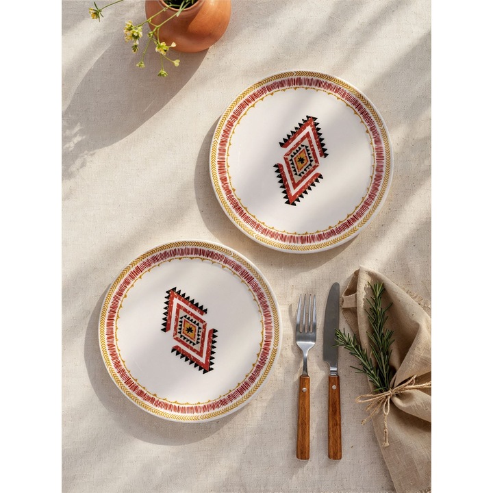 Hermia Concept desszert tányér készlet, 6 darabos, fehér, piros, sárga, 19,3x19,3x2cm