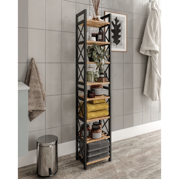 Raft multifunctional, Woody Fashion, 23x128x18cm, negru, set 1 bucata