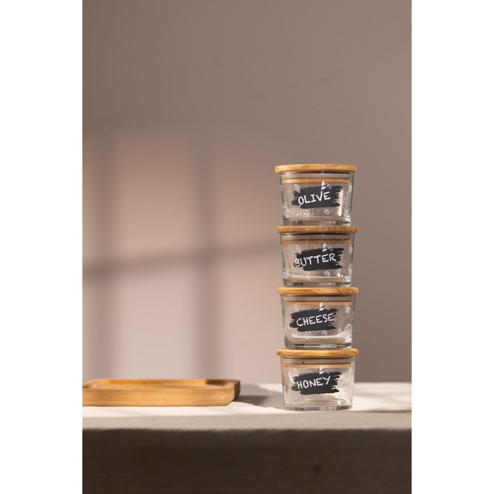 Élelmiszer tárolódoboz készlet, Hermia Concept, átlátszó, 8,3x8,3x5,9cm, 220ml (4 darab)