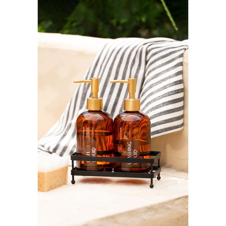 Szappanadagoló szett, Hermia Concept, üveg, 420 ml, 7,7x7,7x14 cm, 2 darab