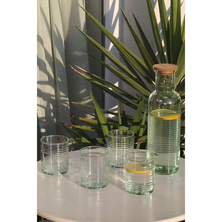 Set sticle din sticla, Hermia Concept, 5 piese, verde, 6x6x27,5cm / 1070ml si 7,3x7,3x8,8cm / 280ml