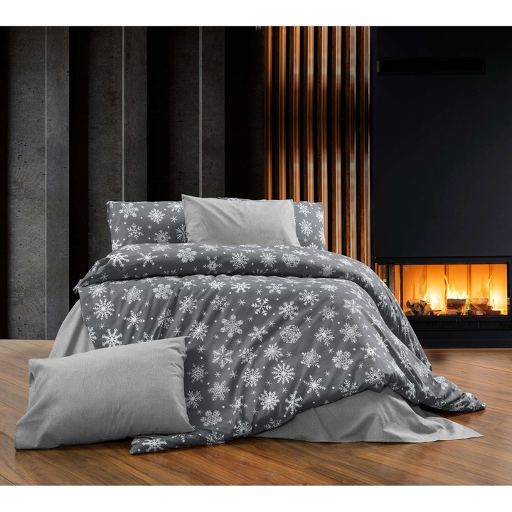 Colorful Cotton ágynemű garnitúra, 240x220cm, 2 párna 60x60cm, fehér, szürke