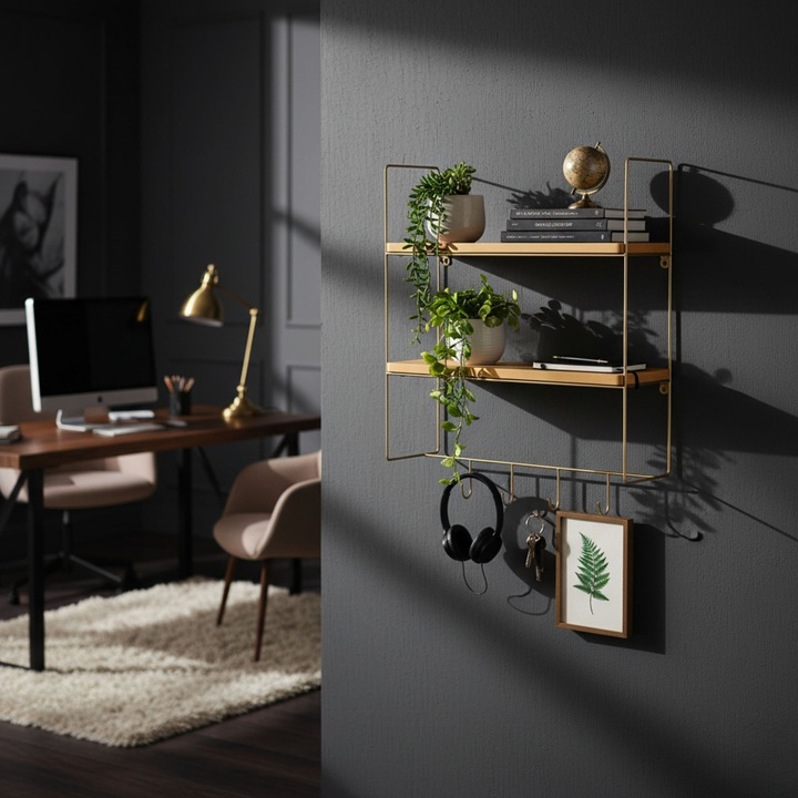 Raft de perete Woody Fashion 708, aurie, 58x42x15cm, set 1 bucata