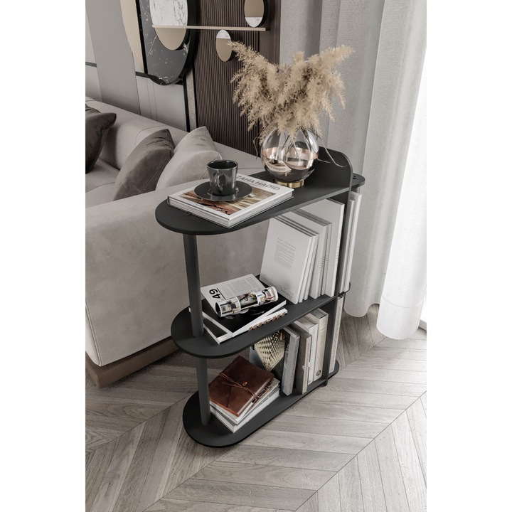 Masuta laterala 201, Woody Fashion, neagra, 24x82x8cm, picioare din kraft comprimat