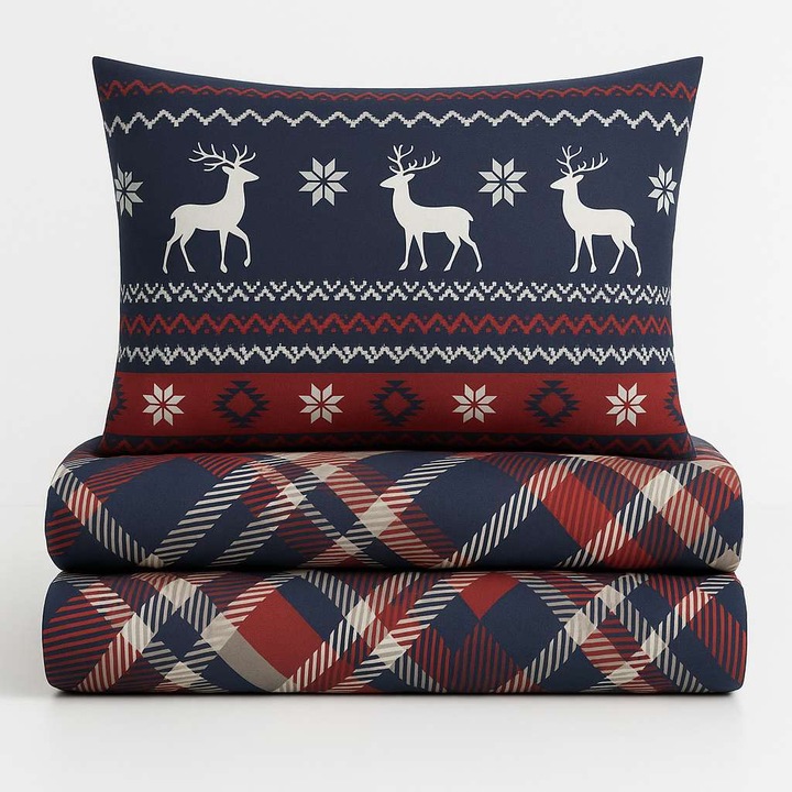 Colorful Cotton ágyneműhuzat garnitúra, 240x220cm, 2 párnahuzat 60x60cm, piros, fehér, sötétkék, szürke