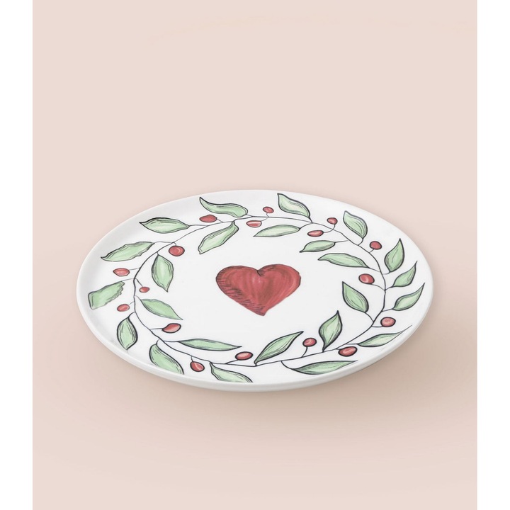 Kerámia tányérkészlet (6 darab), Hermia Concept, fehér, piros, zöld, 26x26x1cm