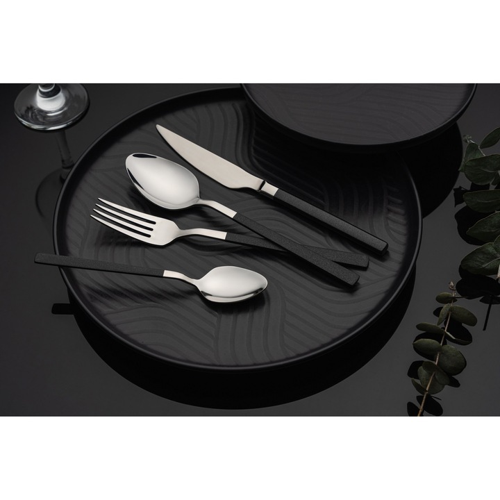 Set tacamuri (16 piese), Hermia Concept, crom, negru, 21x4,5cm, 21x2,5cm, 22x2cm, 15x3cm