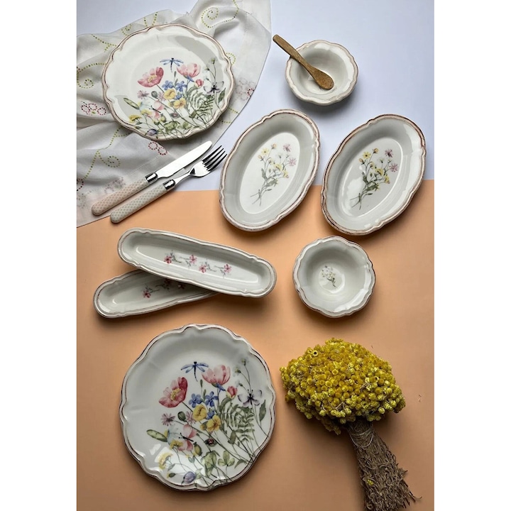 Set de mic dejun 14 piese, Hermia Concept, portelan, multicolor, 21x22cm