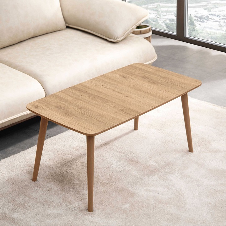 Masa de cafea, Woody Fashion, 100x45x53cm, 100% MDF, picioare din lemn, stejar