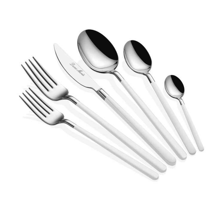 Set tacamuri 36 piese, Hermia Concept, inox, 220, argintiu, alb