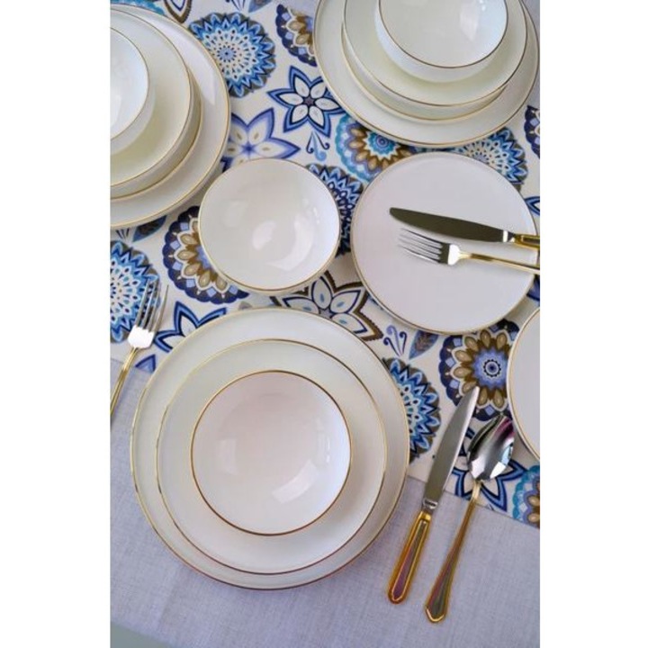 Set de masa 24 piese, Hermia Concept, portelan, multicolor, 25x25x2,5cm, 21x21x3cm, 15x15x4,5cm, 22x22x2,5cm