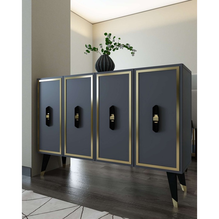 Consola Woody Fashion 437, antracit, negru, auriu, 120x80x29,6cm, cu rafturi multiple