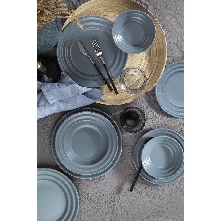 Set de masa 24 piese, Hermia Concept, gri, portelan, rezistent la microunde, rezistent la masina de spalat vase
