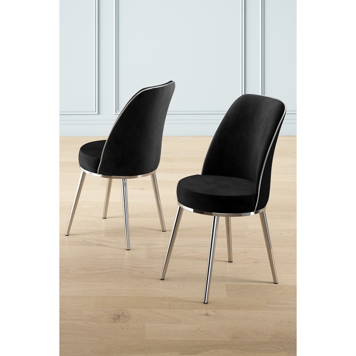 Set scaune Woody Fashion, 4 piese, negru, crom, 45x91x42cm