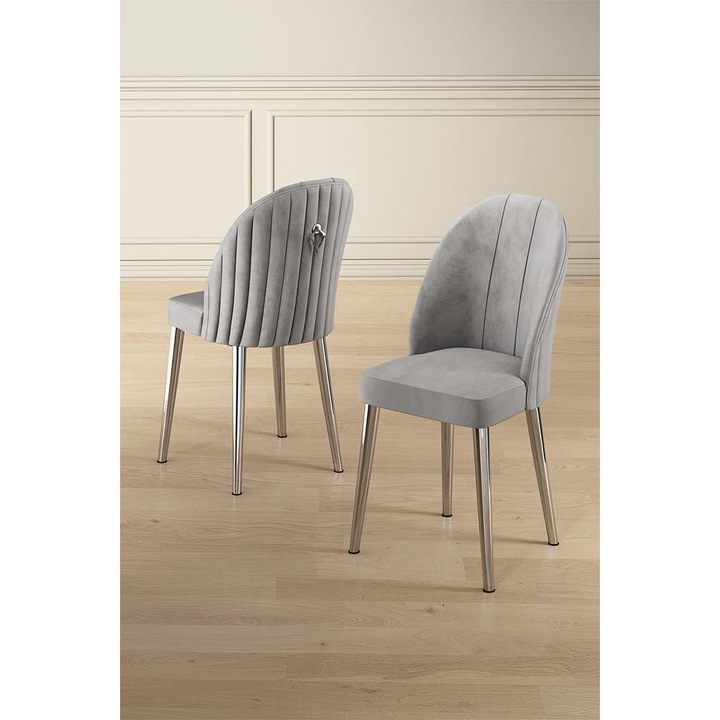 Set scaune Woody Fashion, 4 piese, gri, metal, 45x91x42cm