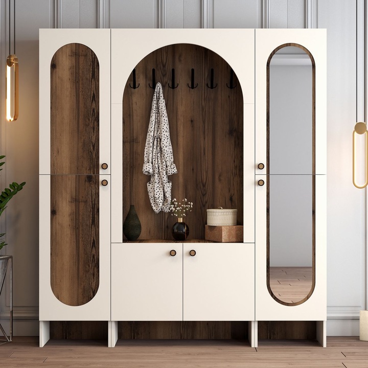 Cuier Woody Fashion, crem, nuc, 180x200, 37cm, 8 rafturi, fixare pe perete