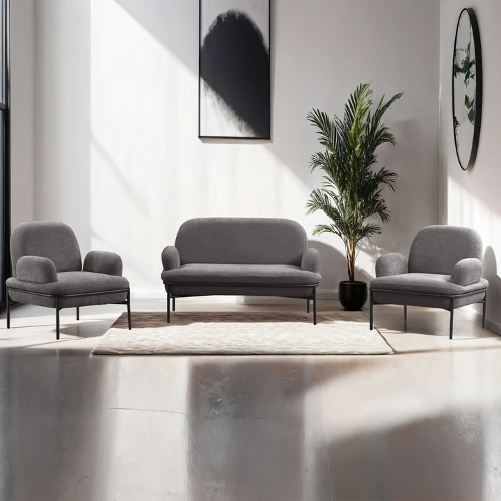 Set canapele Atelier Del Sofa, 2 locuri, gri, 140x80x53cm, 2 fotolii, 85x80x53cm