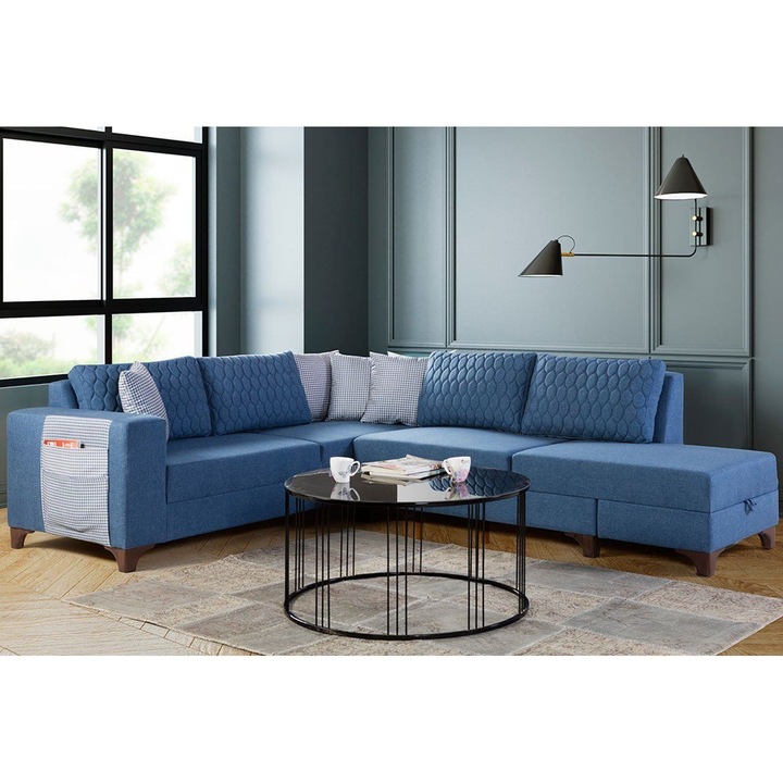 Canapea coltar, extensibila Atelier Del Sofa, 8 perne, albastru, 230x285cm