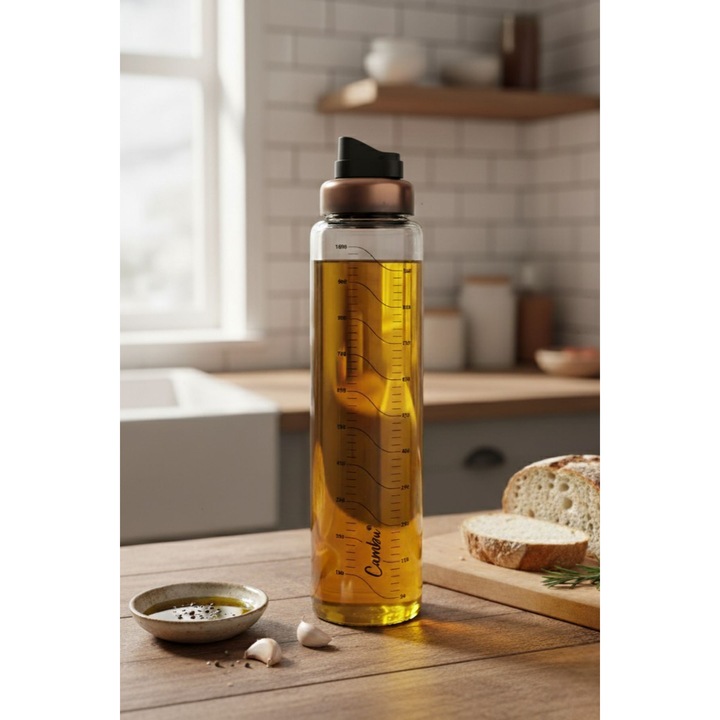 Dispenser de ulei Hermia Concept, 100% sticla, 1000 ml, 8x8x26 cm, maro