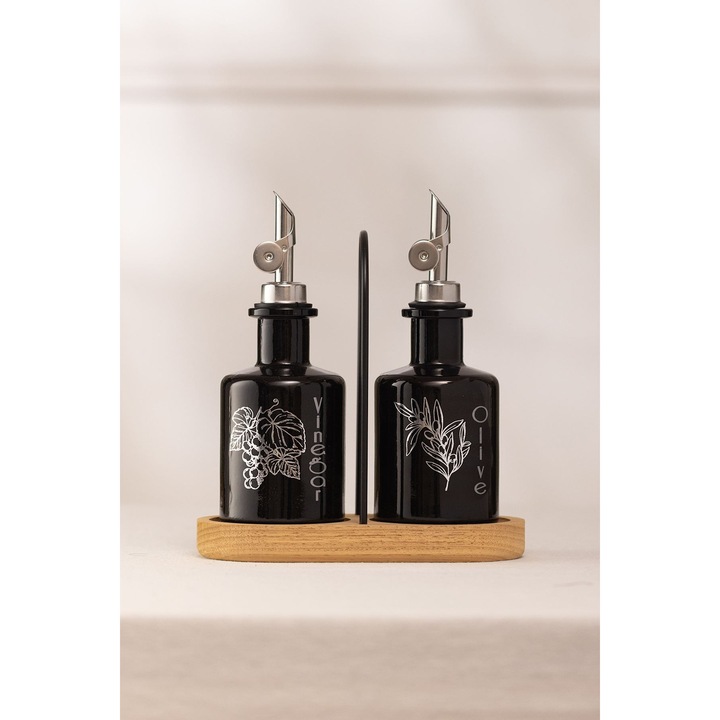 Set oliviere Hermia Concept, 2 piese, sticla, 200 ml, 6,8x6,8x12 cm, negru