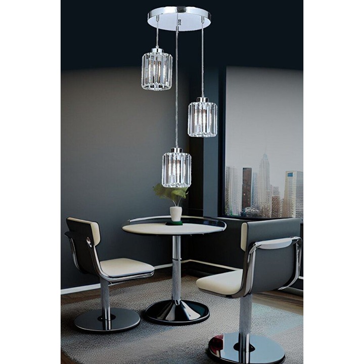 Полилей Opviq 831, метал, хром, 3 x E27, 30 см, регулируема височина 25-80 см