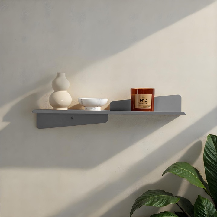 Raft metalic decorativ Woody Fashion, gri, 60x14cm, 1,2mm grosime