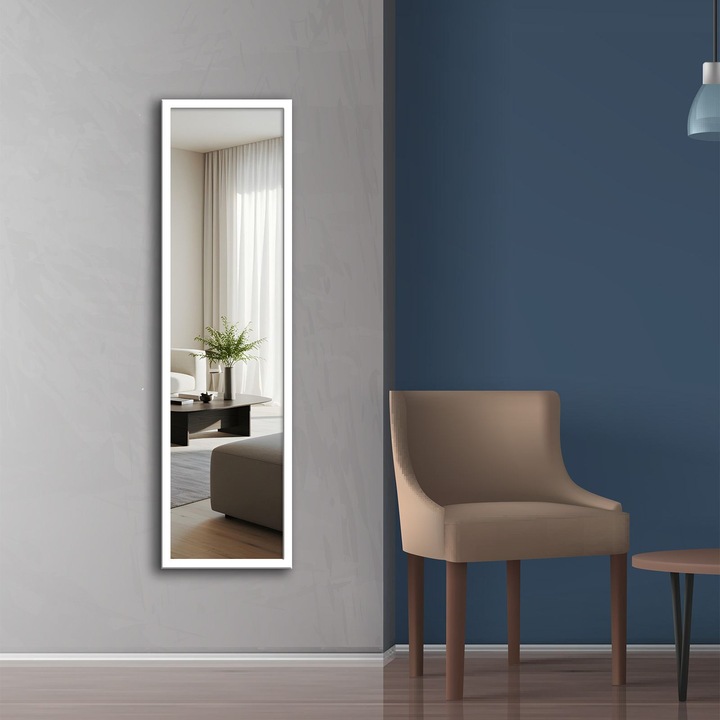 Oglinda cheval Woody Fashion, alb, 35x125cm, 100% lemn, fixare pe perete
