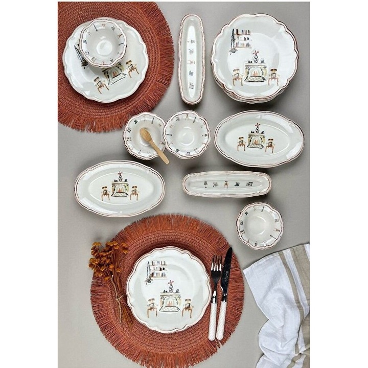 Set de mic dejun (14 piese), Hermia Concept, portelan, multicolor, 20x7cm, 19x12cm