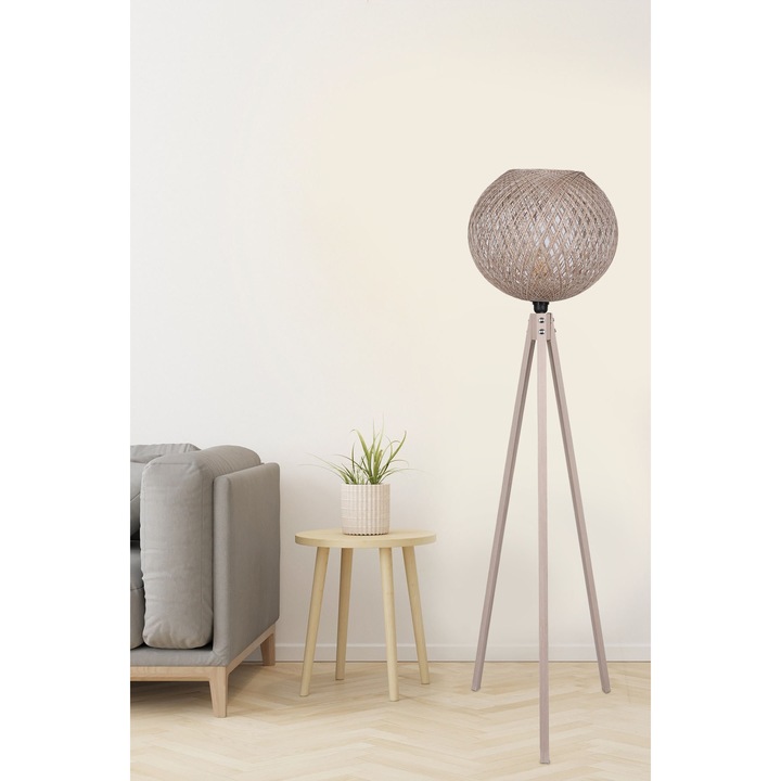 Lampa de podea Opviq, crem, 145 cm, abajur din jute, corp din MDF