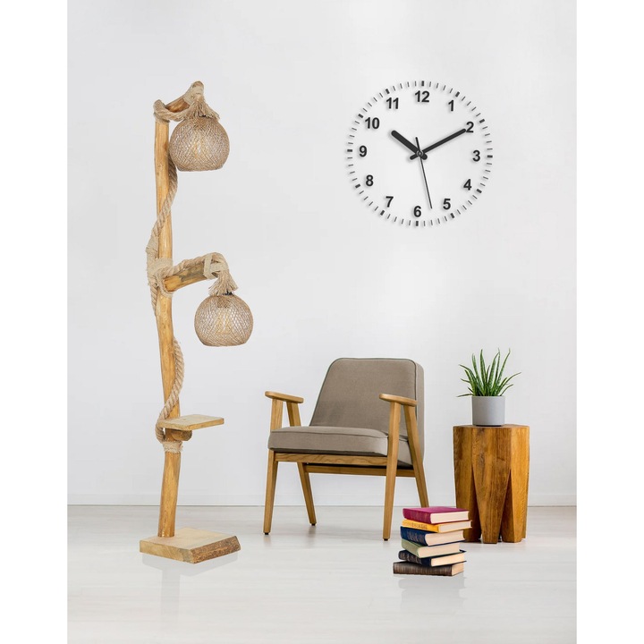 Lampadar Opviq, design special, capac jute, 24x24cm, inaltime totala 140cm